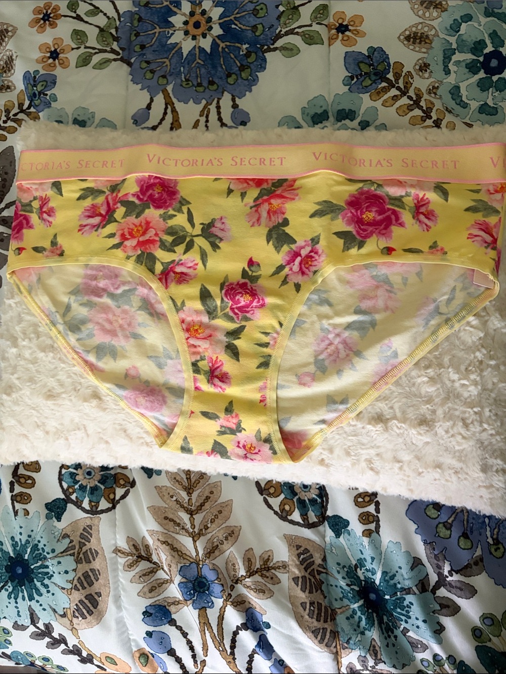 Victoria's Secret Pink Floral Hipster Panty on Yellow